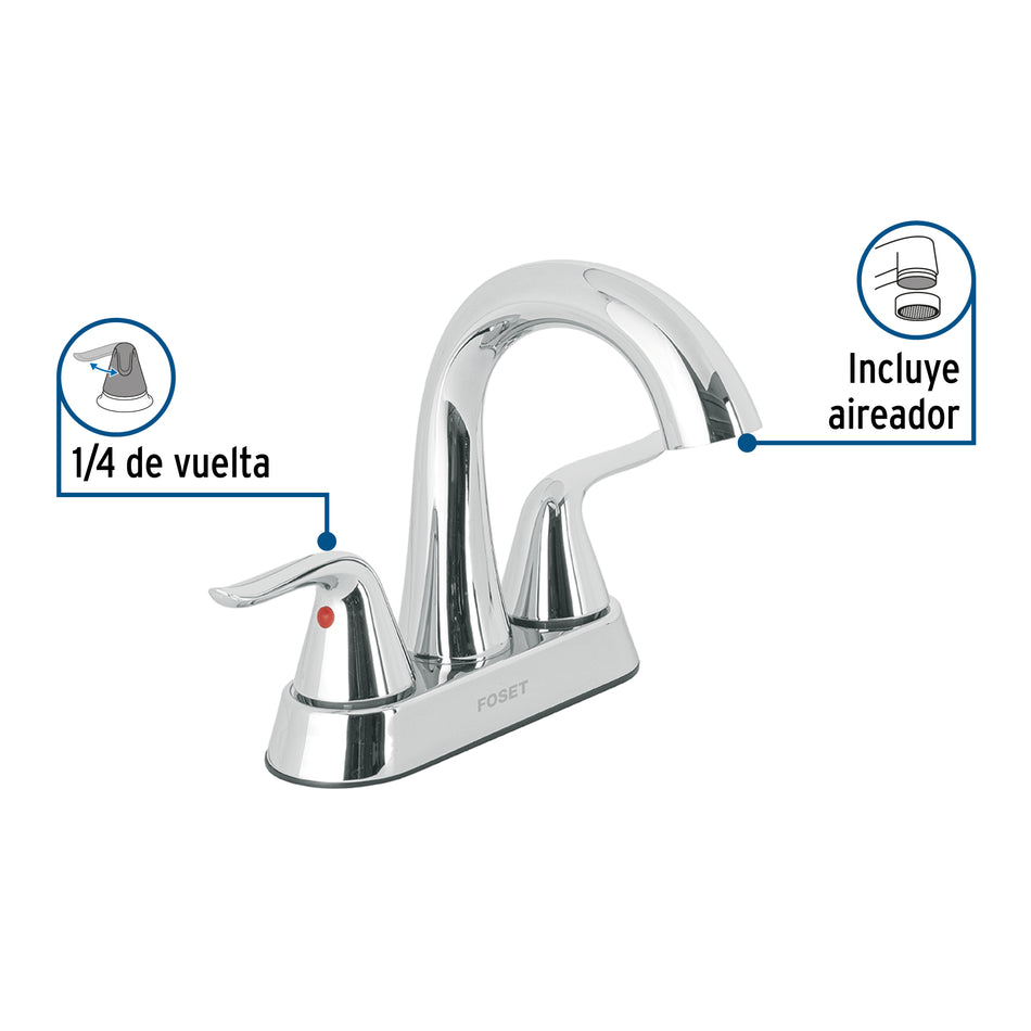 Mezcladora lavabo 4' cromo, cuello alto, palanca, FOSET AERO