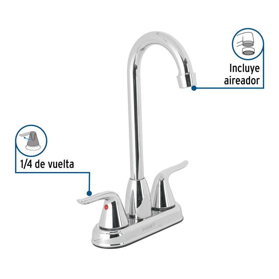 Mezcladora lavabo 4' cromo, tipo bar, palanca, FOSET AERO