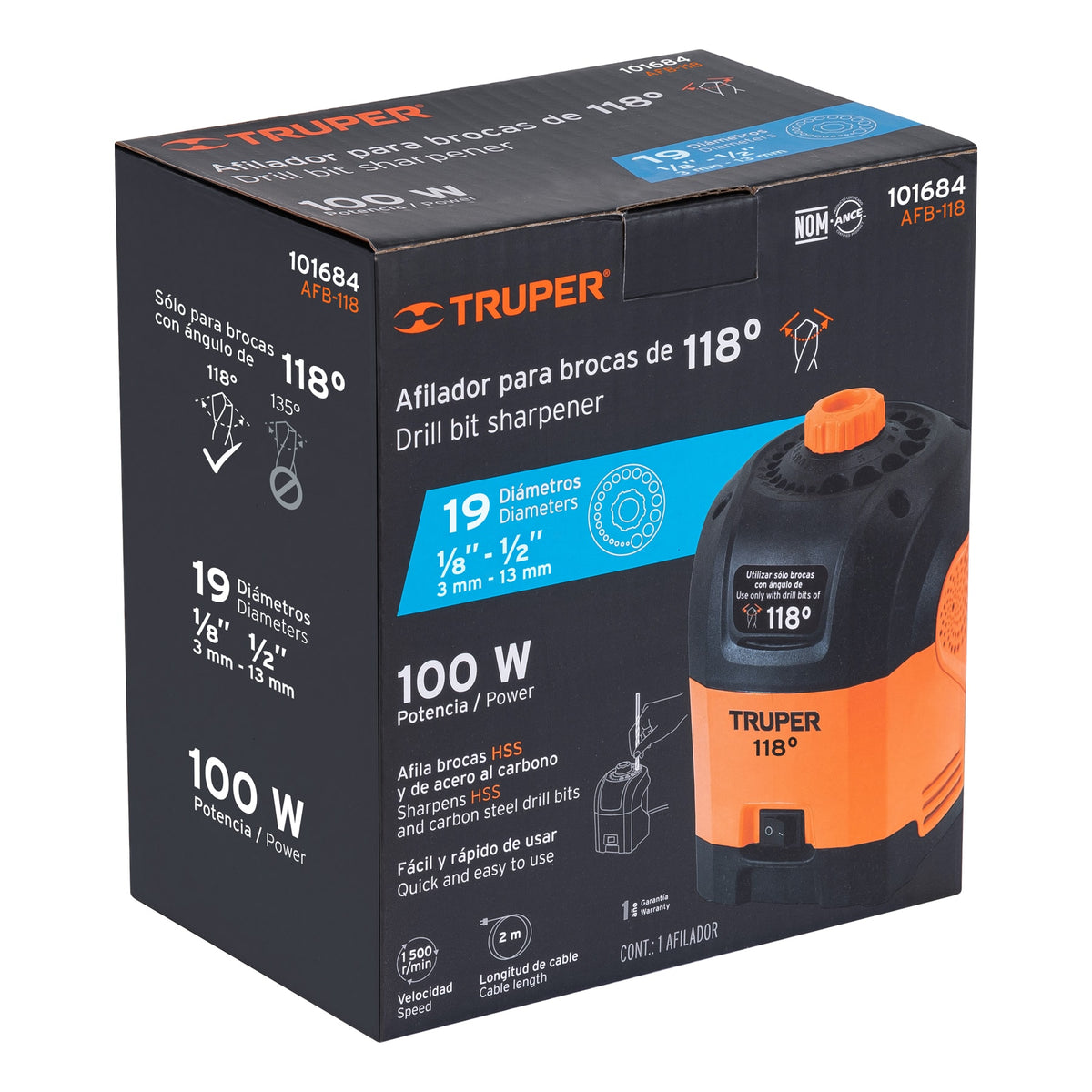 Afilador electrico para brocas con punta 118° Truper