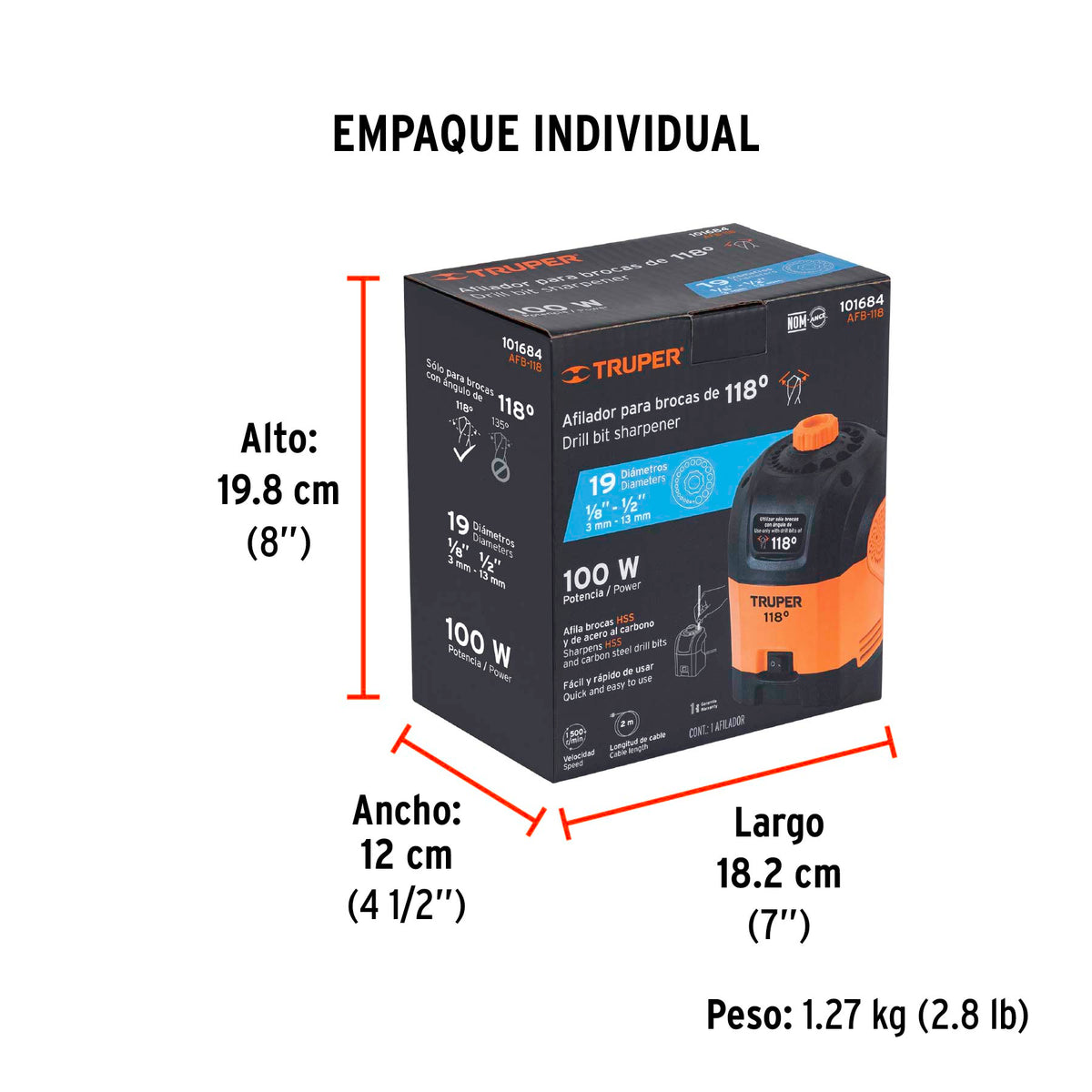 Afilador electrico para brocas con punta 118° Truper