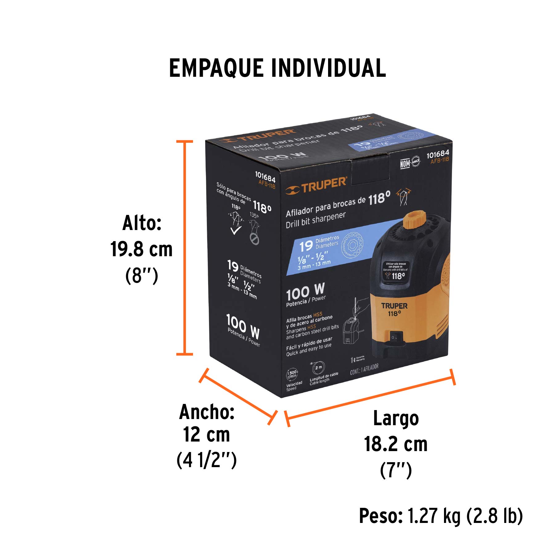 Afilador electrico para brocas con punta 118° Truper