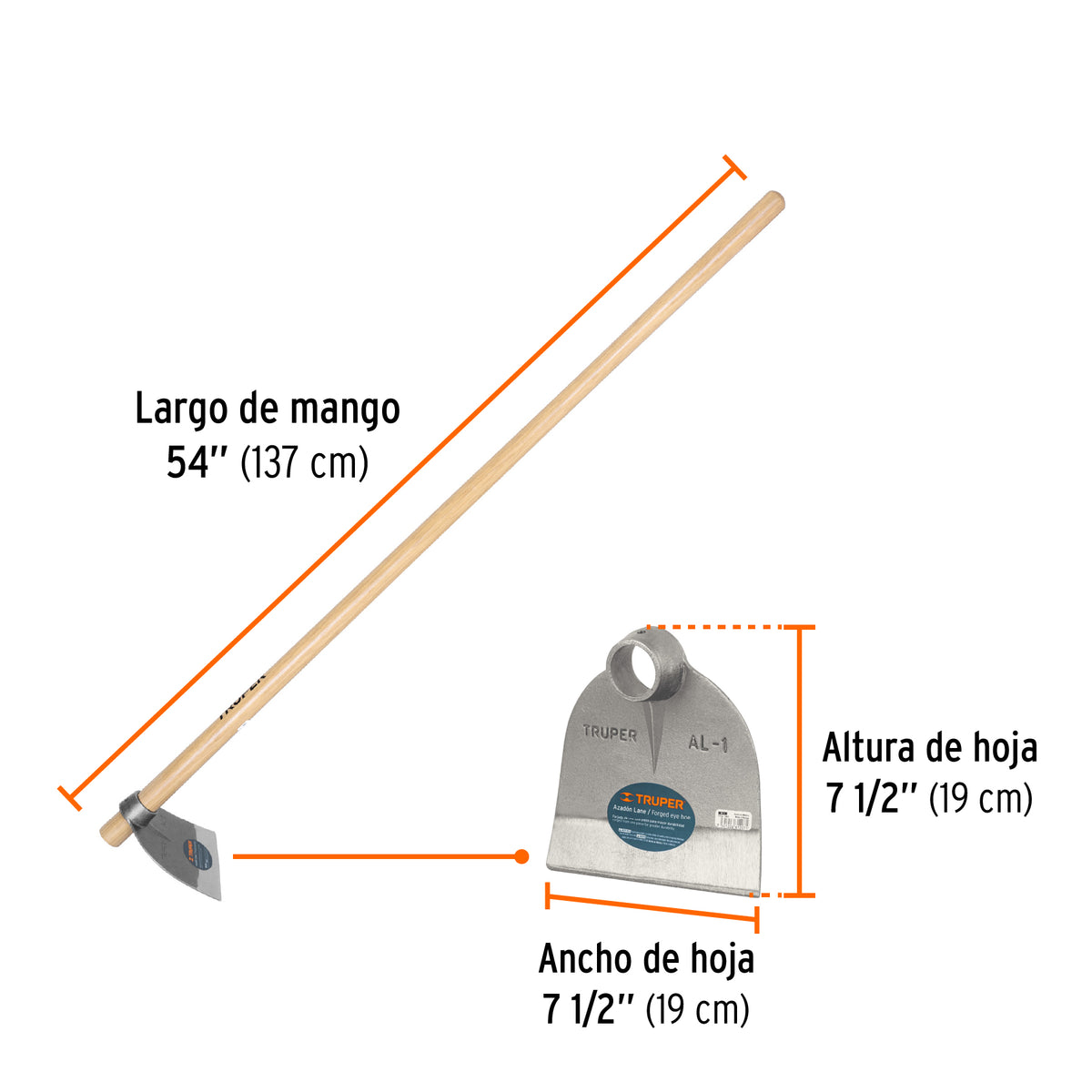 Azadón Lane No. 1 de 1.8 lb, mango madera de 54', TRUPER