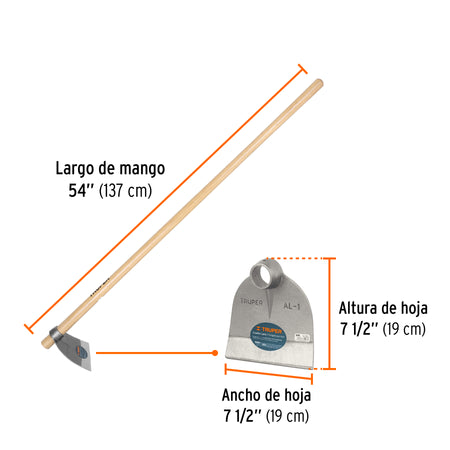 Azadón Lane No. 1 de 1.8 lb, mango madera de 54', TRUPER