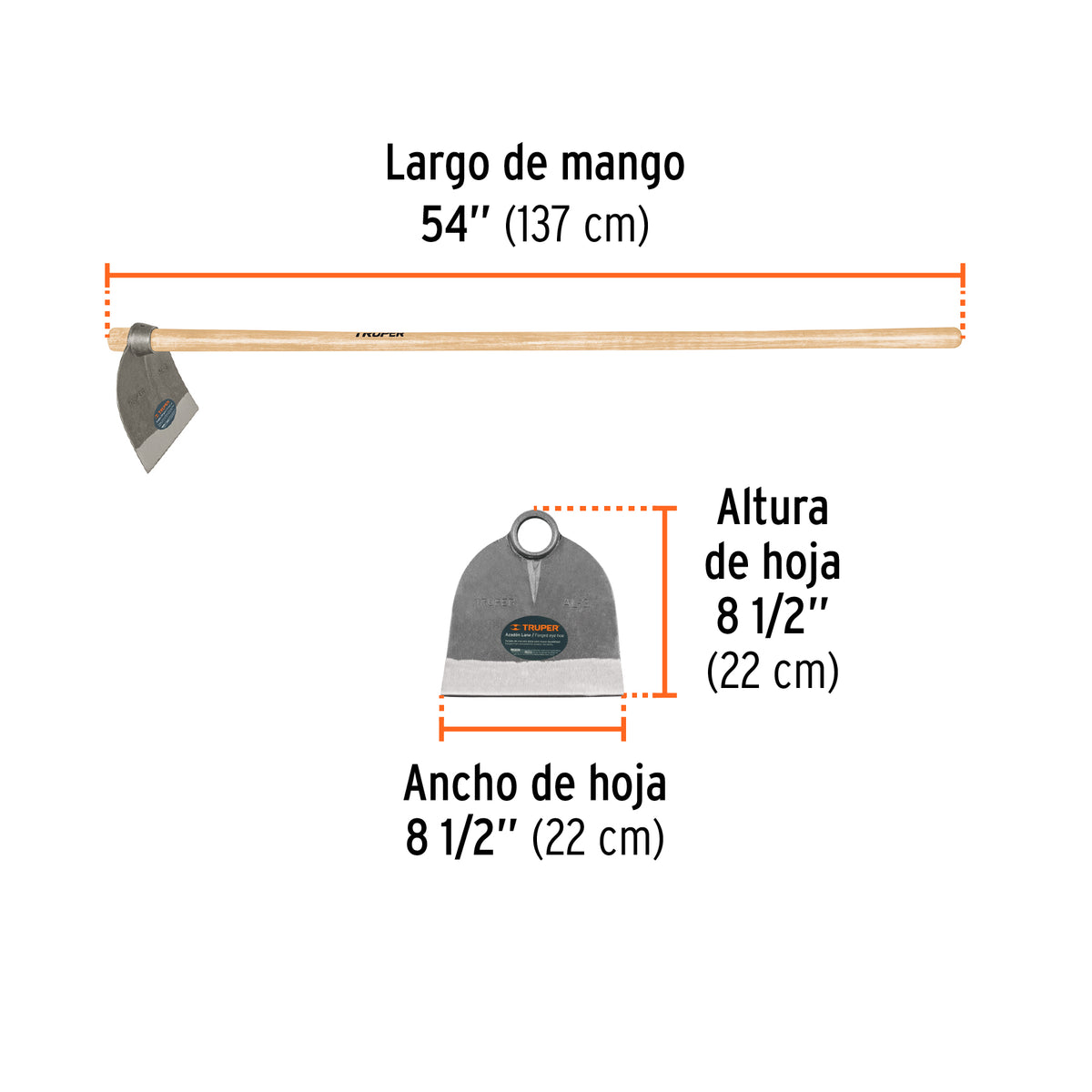 Azadón Lane No. 3 de 2.1 lb, mango madera de 54', TRUPER