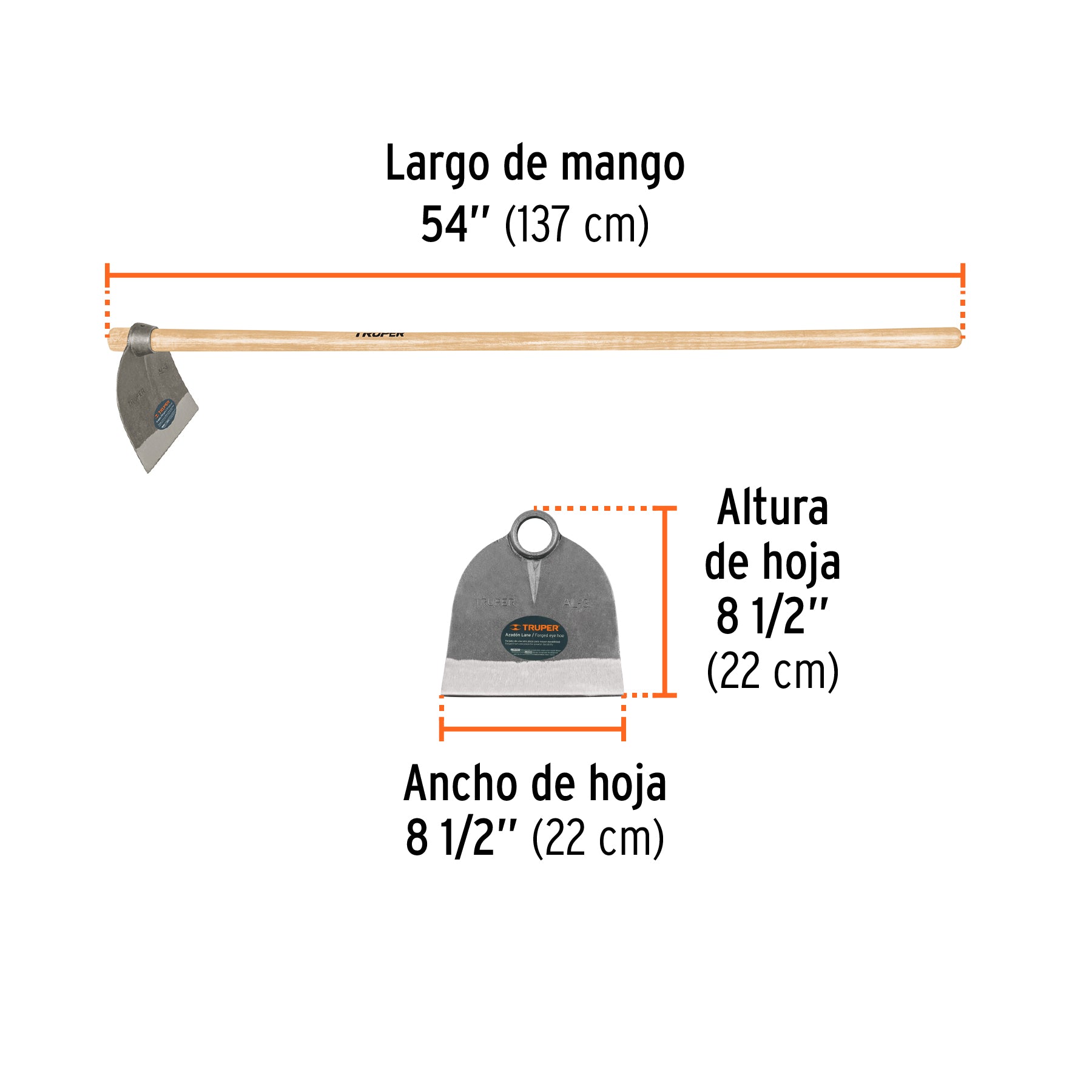 Azadón Lane No. 3 de 2.1 lb, mango madera de 54', TRUPER