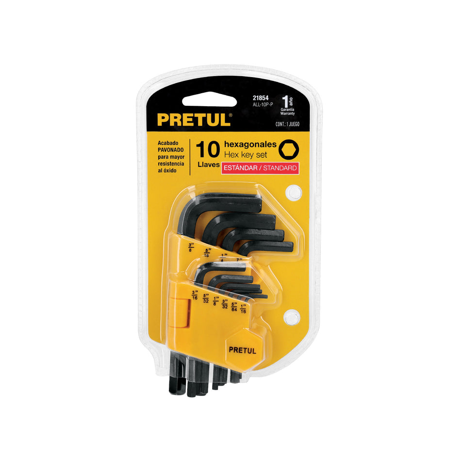 Juego 10 llaves allen std punta hex con organizador, PRETUL