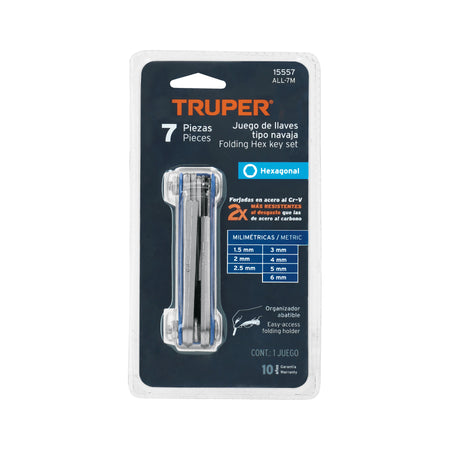Juego de 7 llaves allen mm tipo navaja, cuerpo de lámina