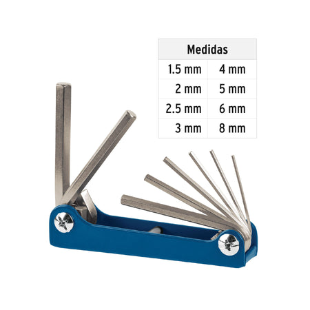Juego de 8 llaves allen mm tipo navaja, cuerpo de lámina
