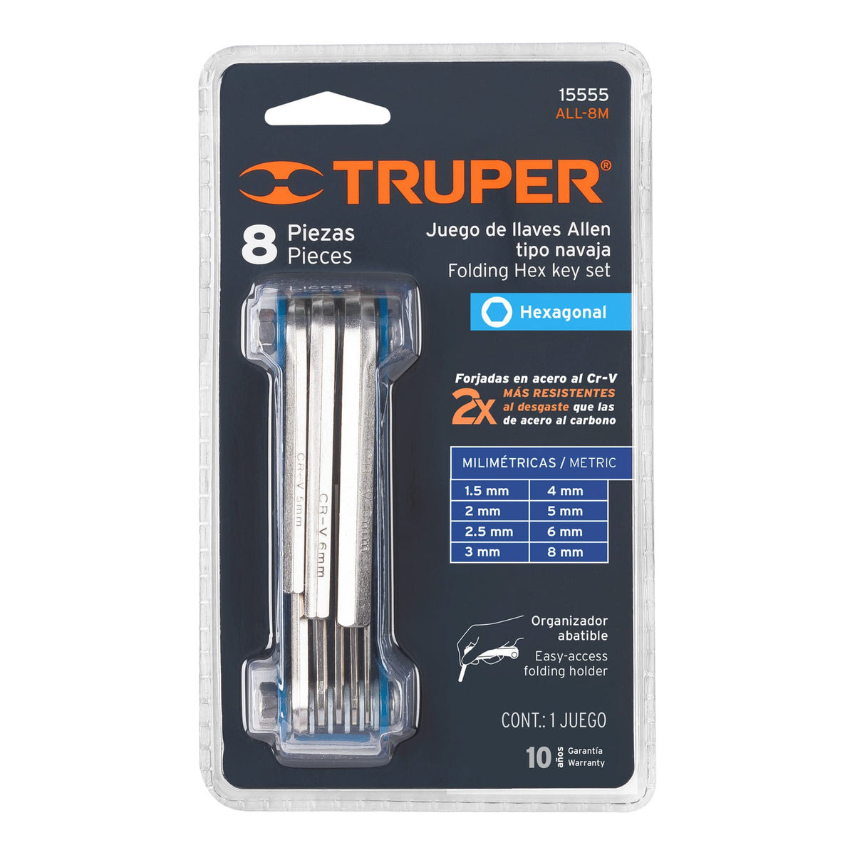 Juego de 8 llaves allen mm tipo navaja, cuerpo de lámina