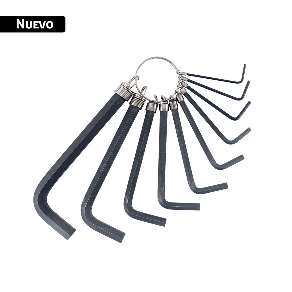 Juego de 10 llaves hexagonales mm, tipo llavero, PRETUL