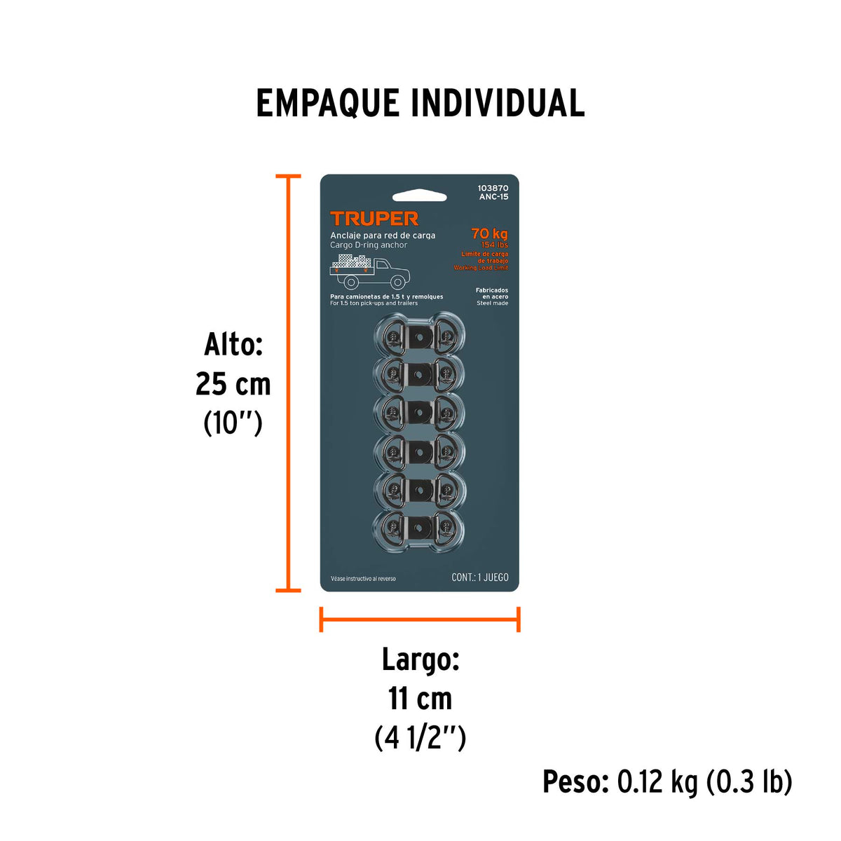 Blíster con 12 anclajes para red de carga de 1.5 Ton