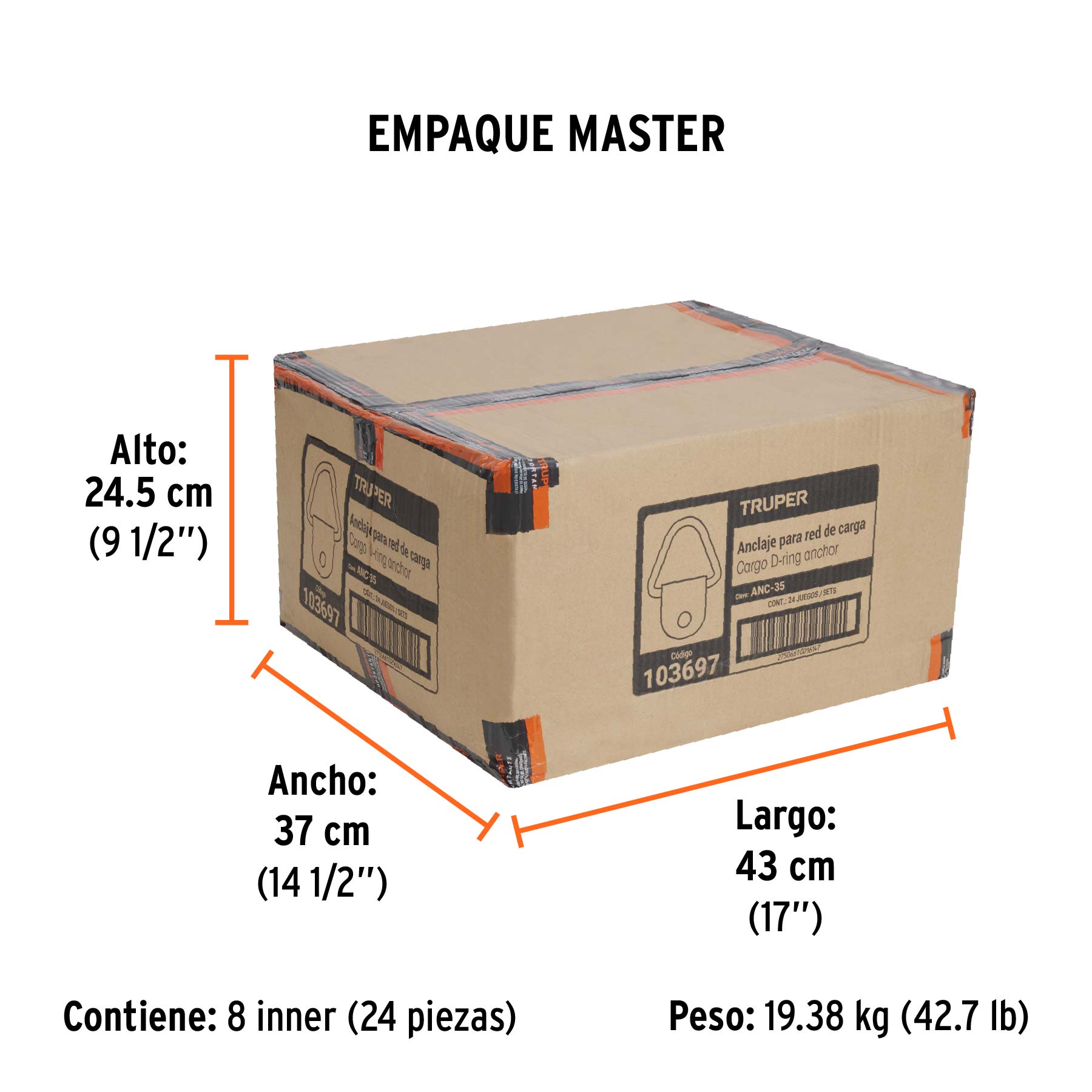Blister con 10 anclajes para redes de carga de 3.5 ton.