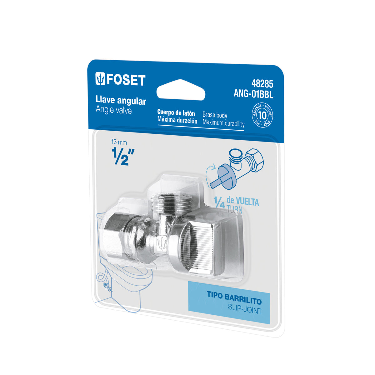 Llave angular 1/2" 1/4 de vuelta barrilito blister FOSET