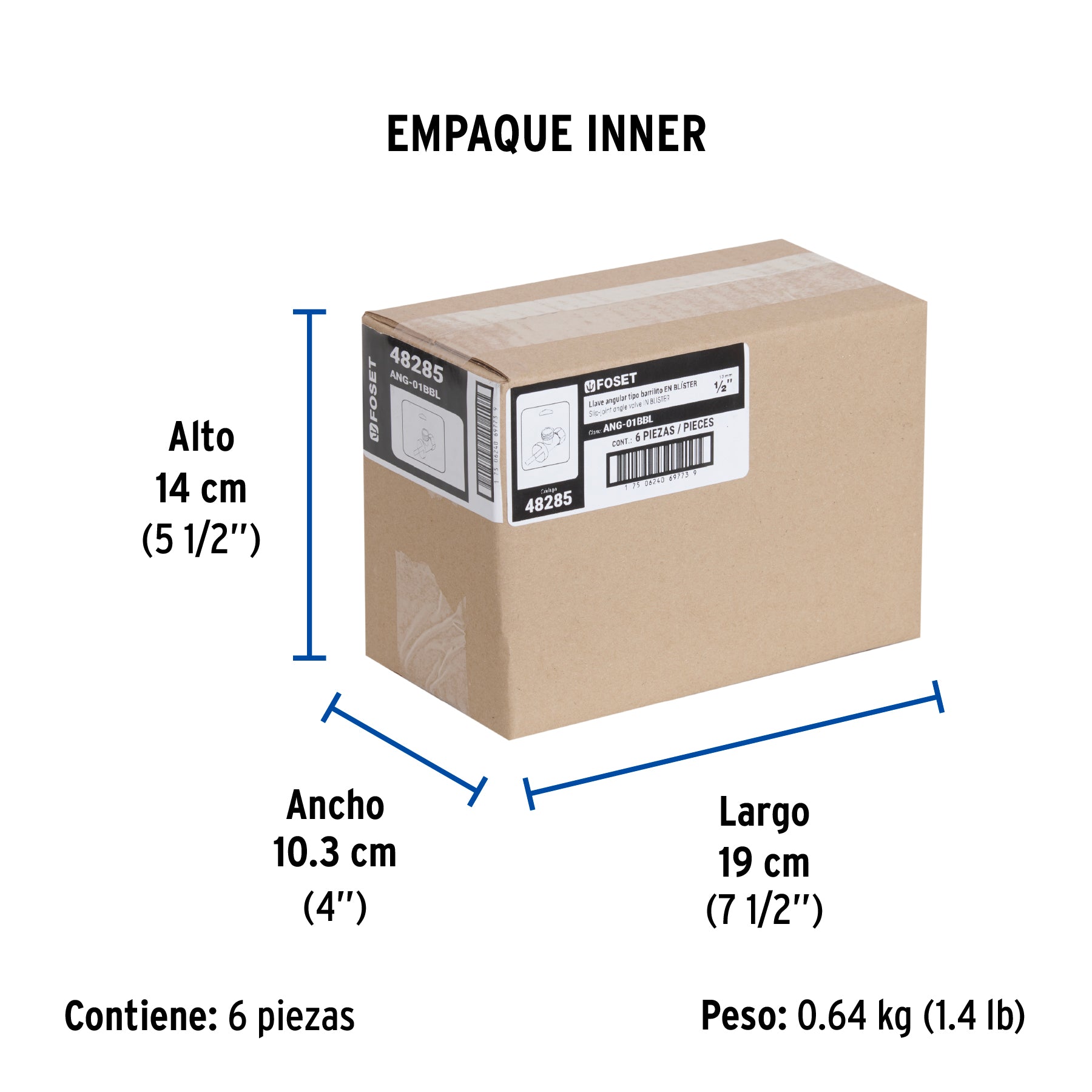 Llave angular 1/2" 1/4 de vuelta barrilito blister FOSET