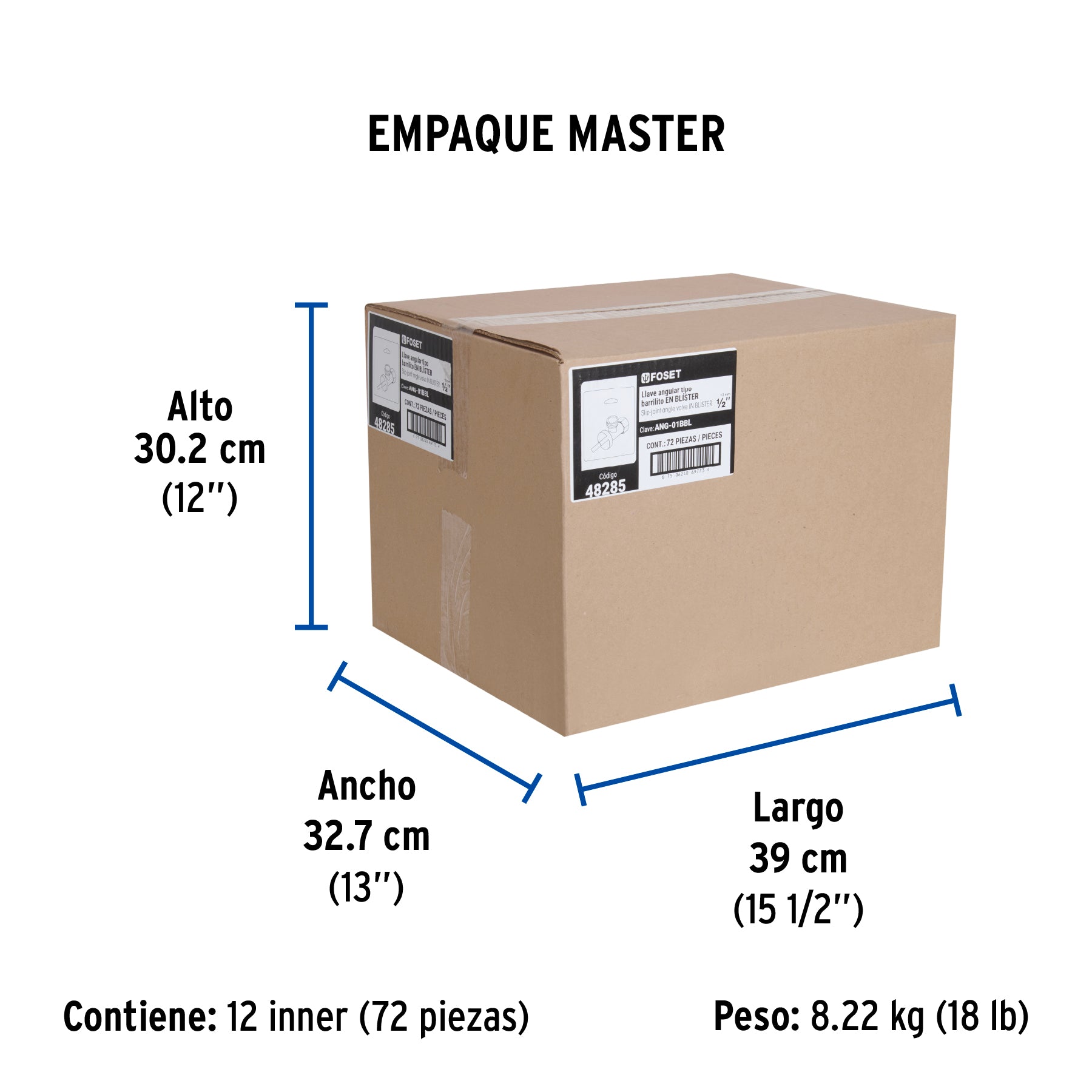 Llave angular 1/2" 1/4 de vuelta barrilito blister FOSET