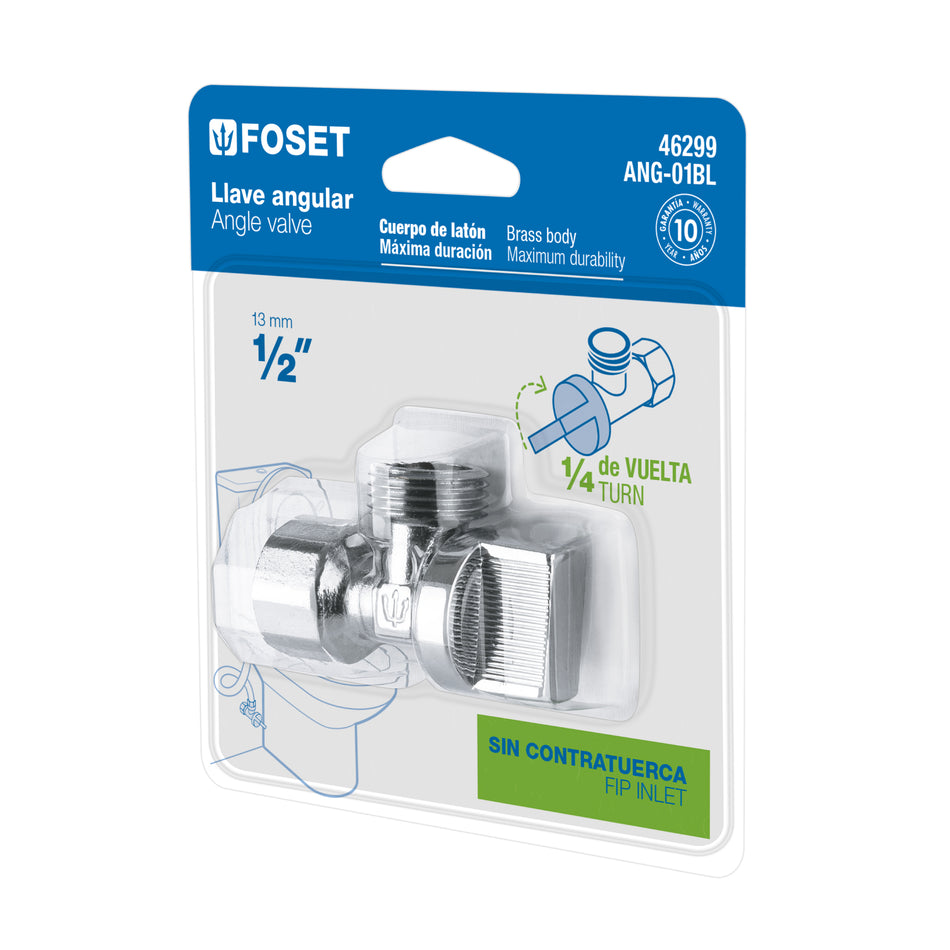 Llave angular 1/2" 1/4 de vuelta roscable blister FOSET