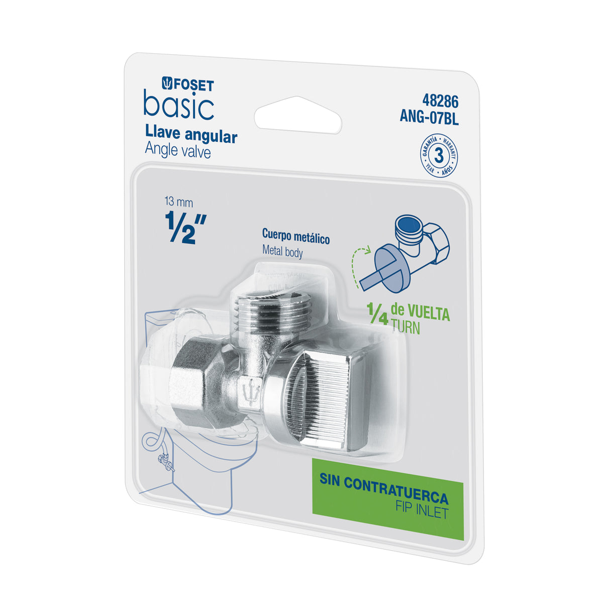 Llave angular 1/2" 1/4 de vuelta roscable blister BASIC