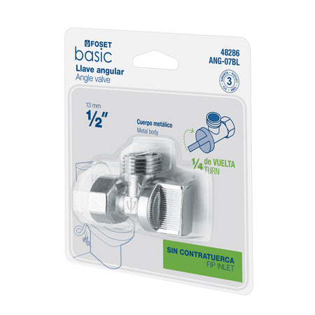 Llave angular 1/2" 1/4 de vuelta roscable blister BASIC