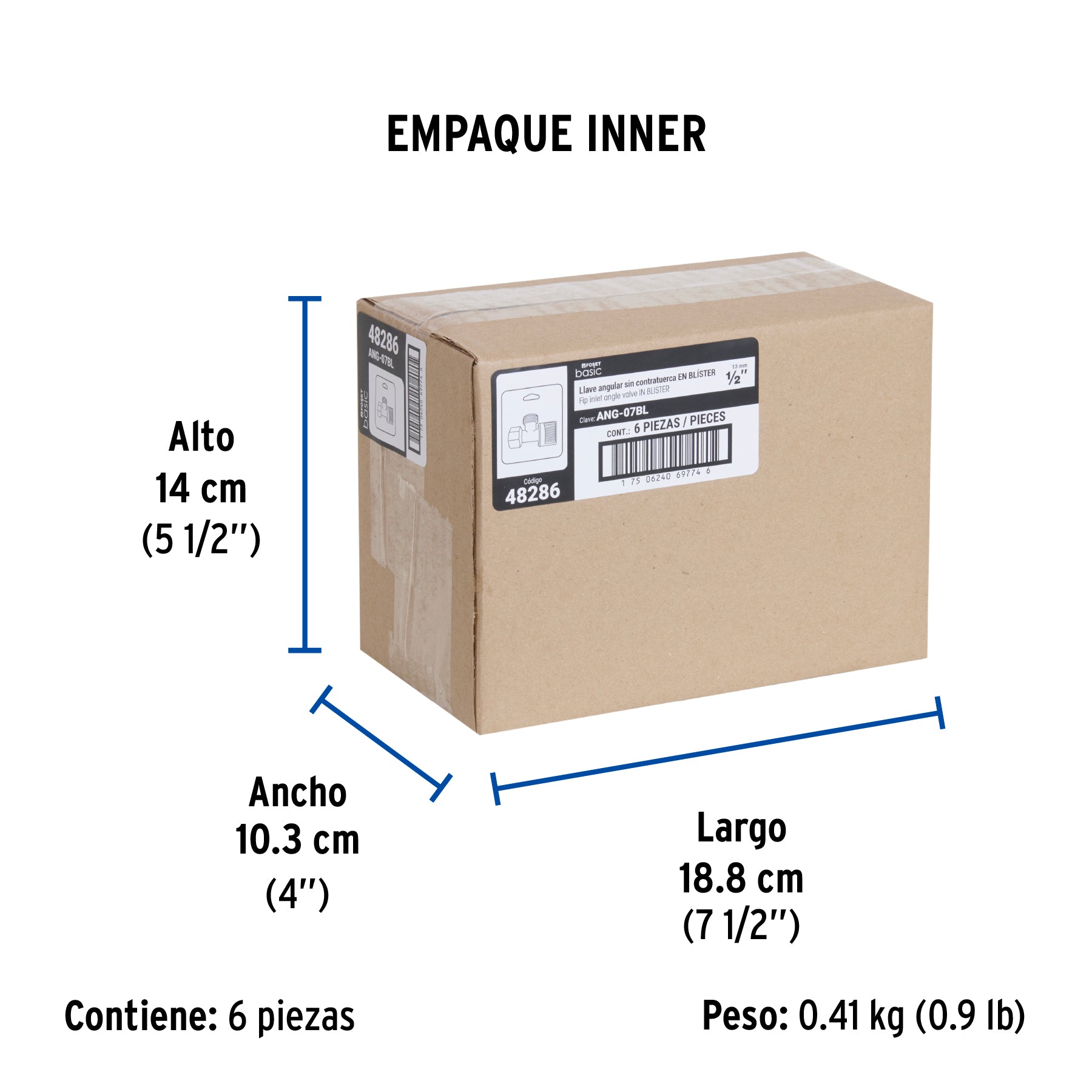 Llave angular 1/2" 1/4 de vuelta roscable blister BASIC