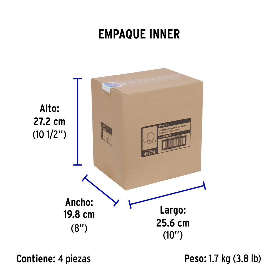 Antena interior para TV HD, tipo aro, 30 dB, VOLTECK