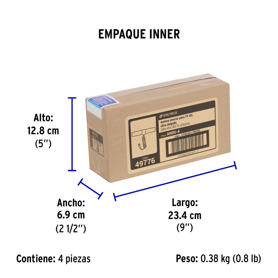 Antena interior para TV HD, ultra delgada, 4 dB, VOLTECK