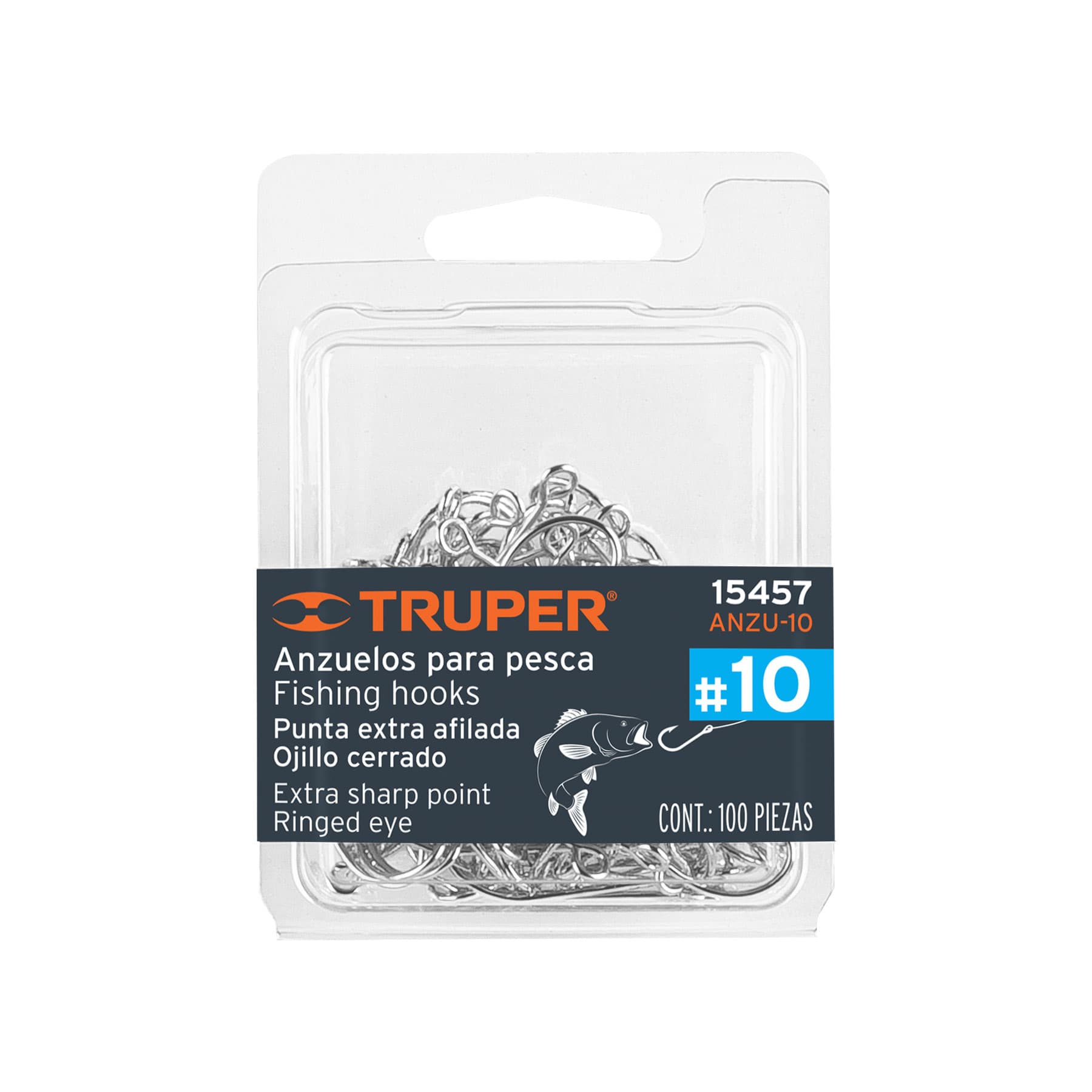 Blister con 100 anzuelos para pesca Truper #10