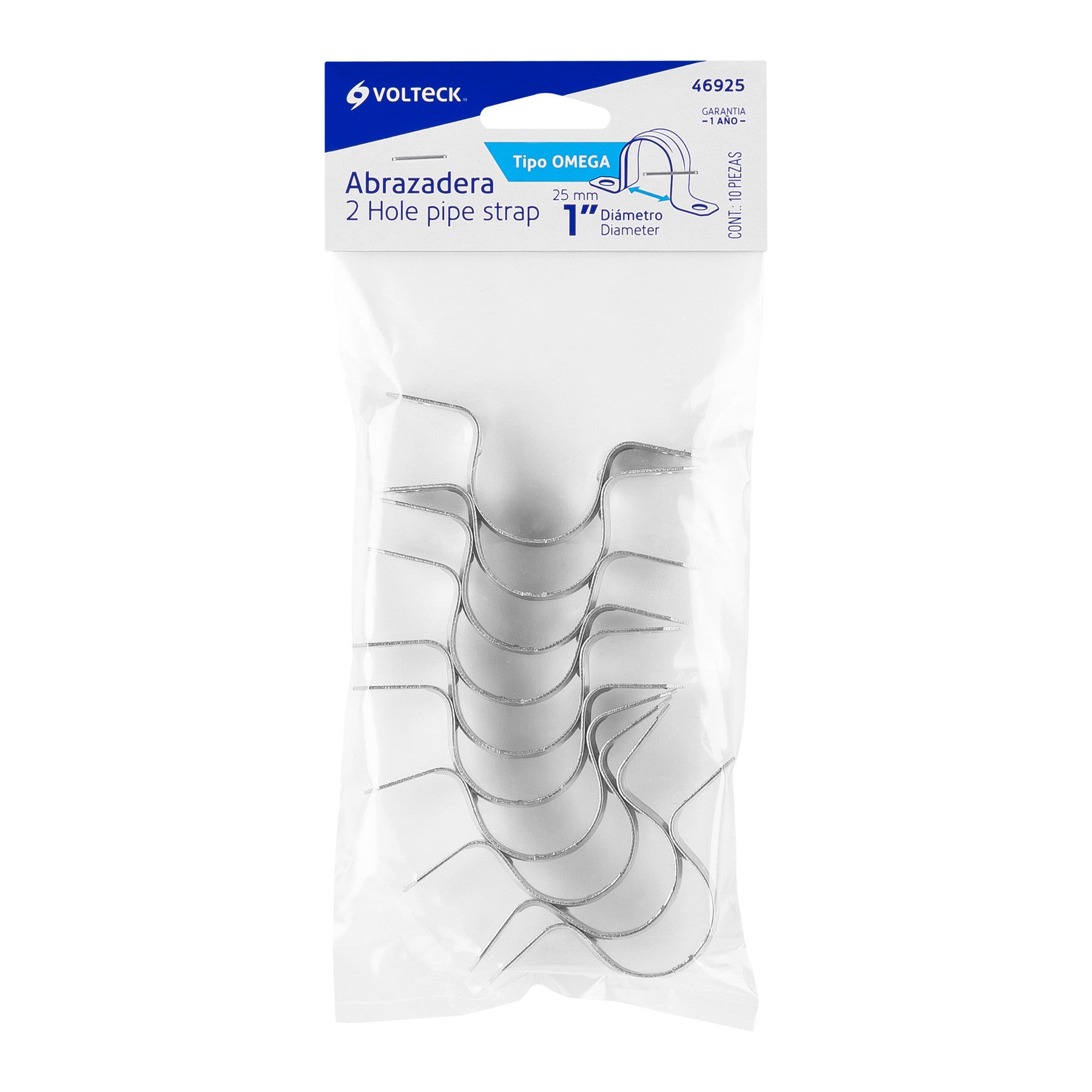 Bolsa c/10 abrazaderas tipo omega 1' p/tubo pared delgada 1'