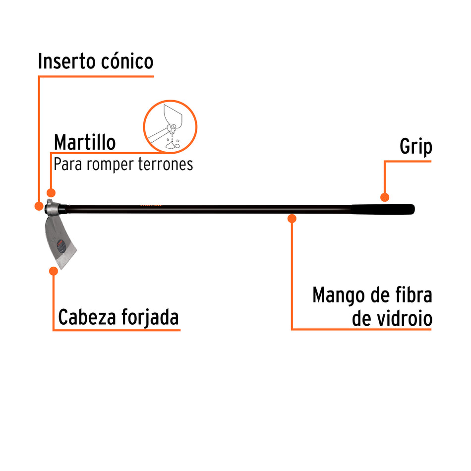Azadón oreja y martillo No. 1 de 2.6 lb, mango de fibra 54'