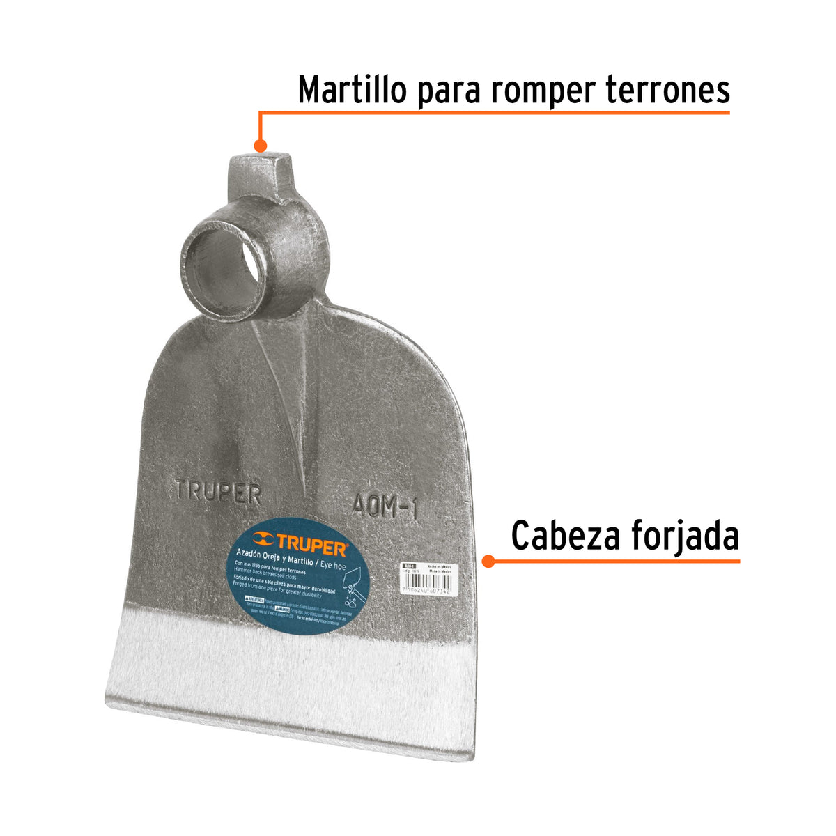 Azadón oreja y martillo No. 1 de 2.6 lb, sin mango, TRUPER