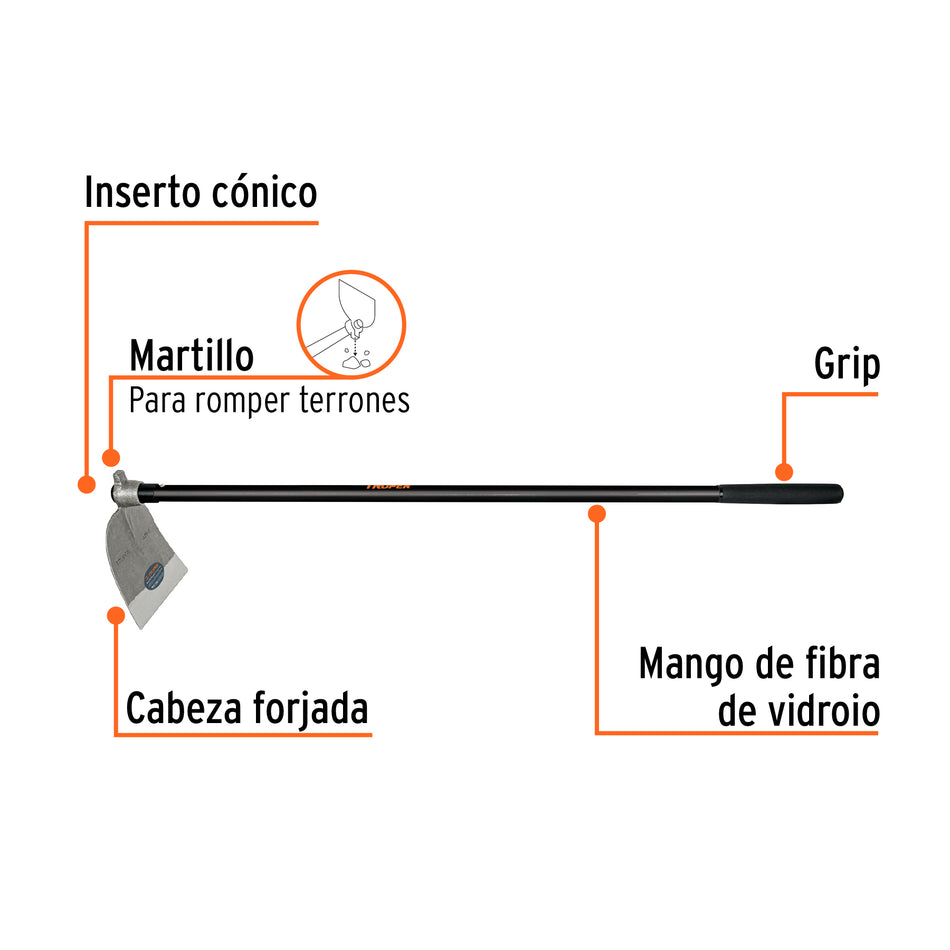Azadón oreja y martillo No. 3 de 3.3 lb, mango de fibra 54'
