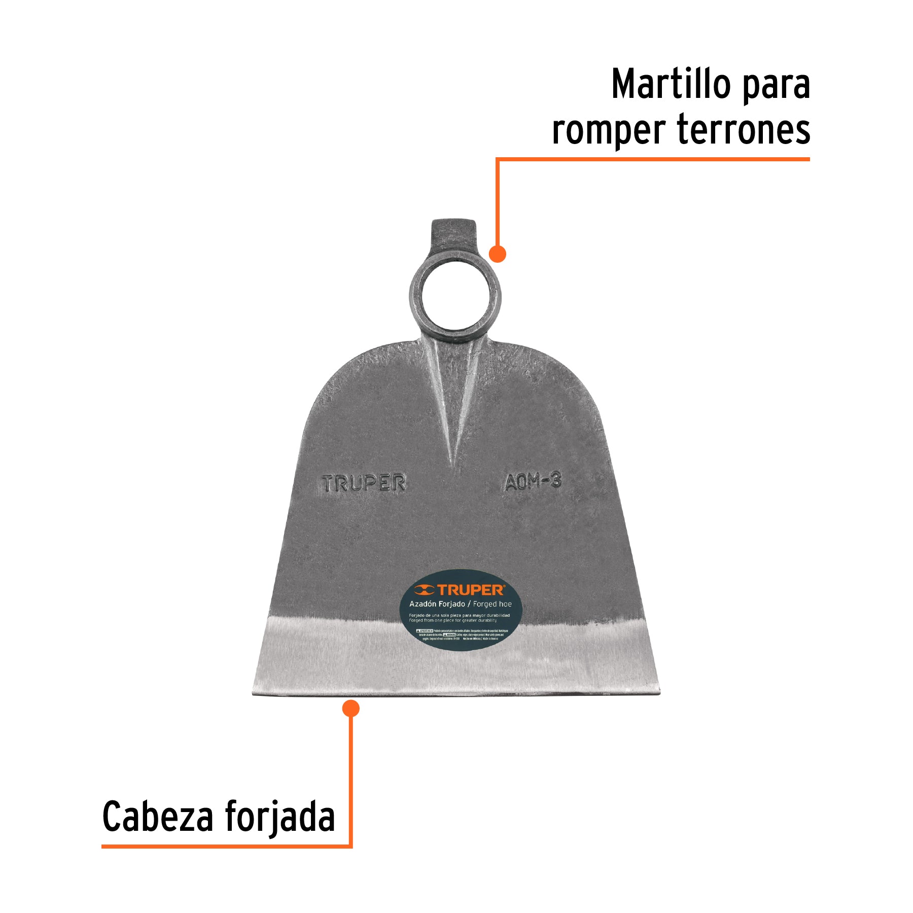 Azadón oreja y martillo No. 3 de 3.3 lb, sin mango, TRUPER