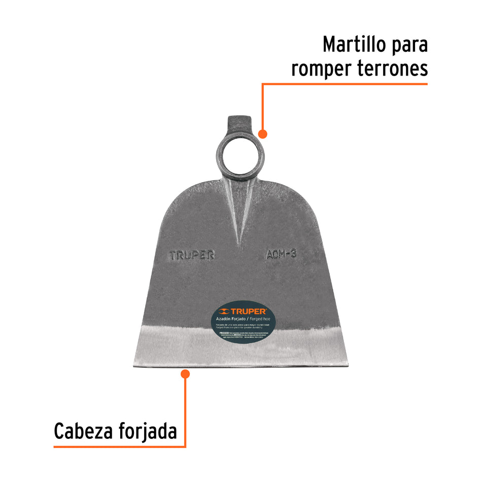Azadón oreja y martillo No. 3 de 3.3 lb, sin mango, TRUPER