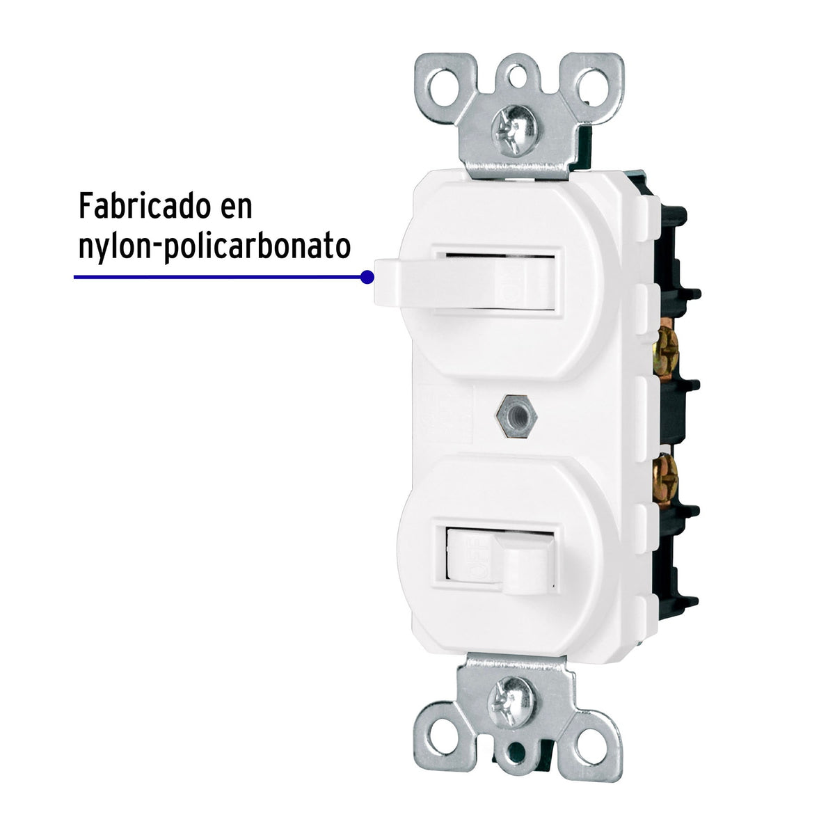Interruptor dúplex de palanca, Standard, blanco, Volteck