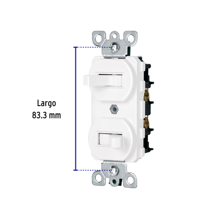 Interruptor dúplex de palanca, Standard, blanco, Volteck