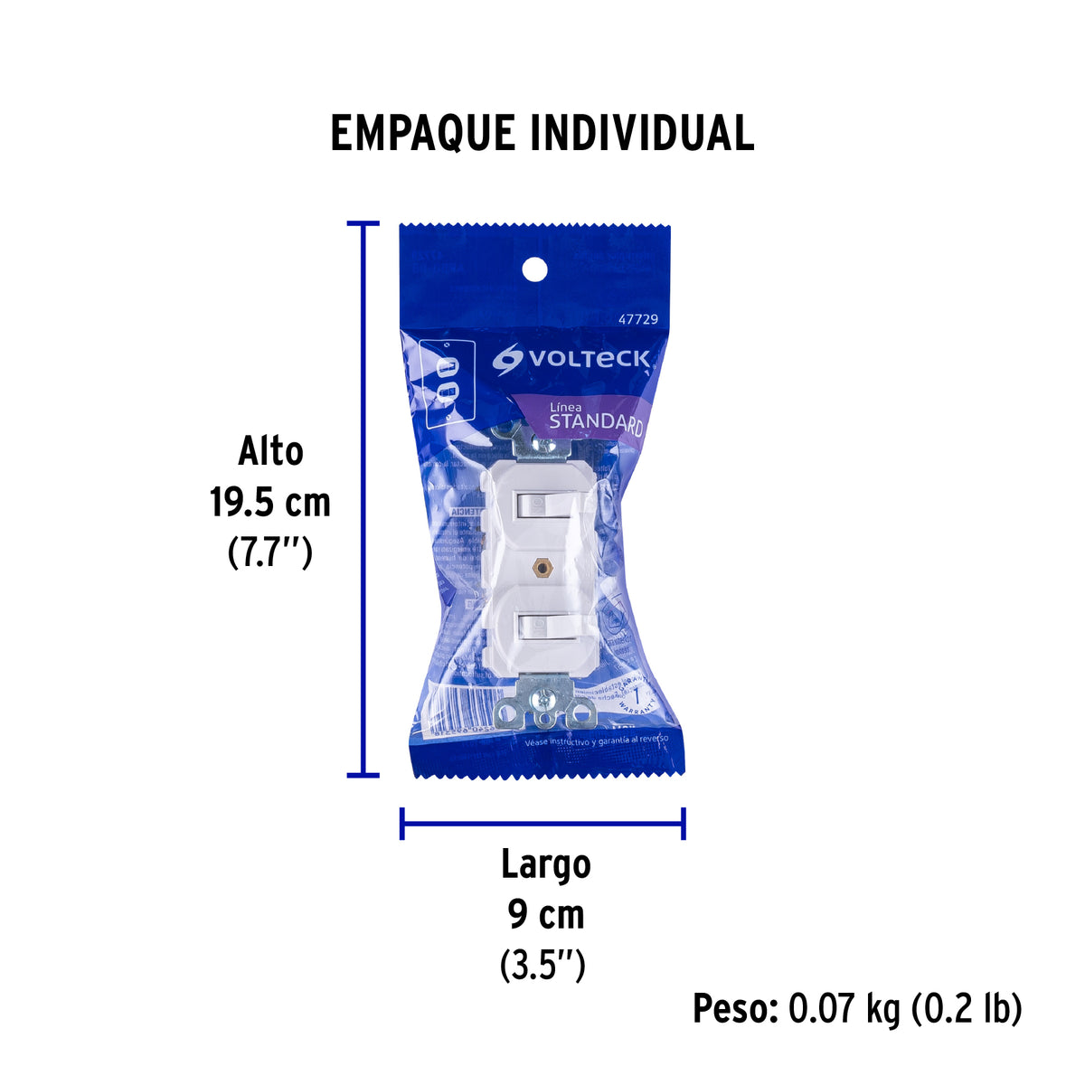 Interruptor dúplex de palanca, Standard, blanco, Volteck