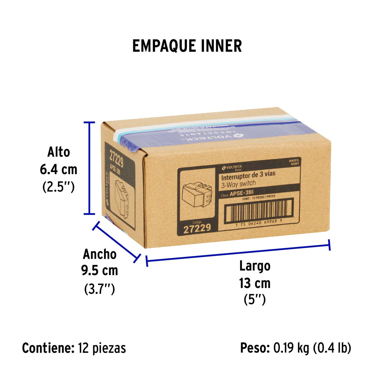 Interruptor de 3 vías, marfil, línea Volteck Basic