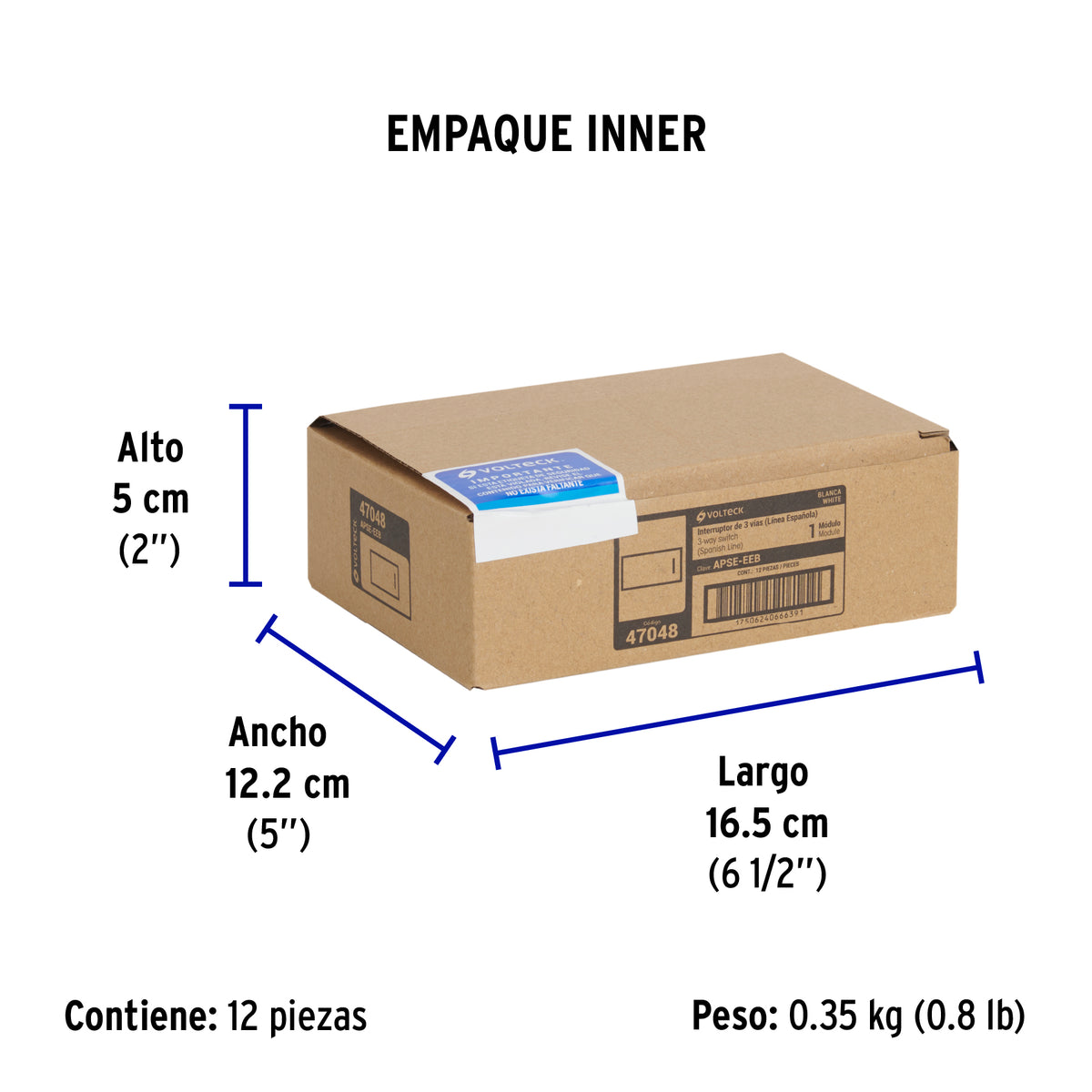 Interruptor de 3 vías, 1 módulo, línea Española,color blanco