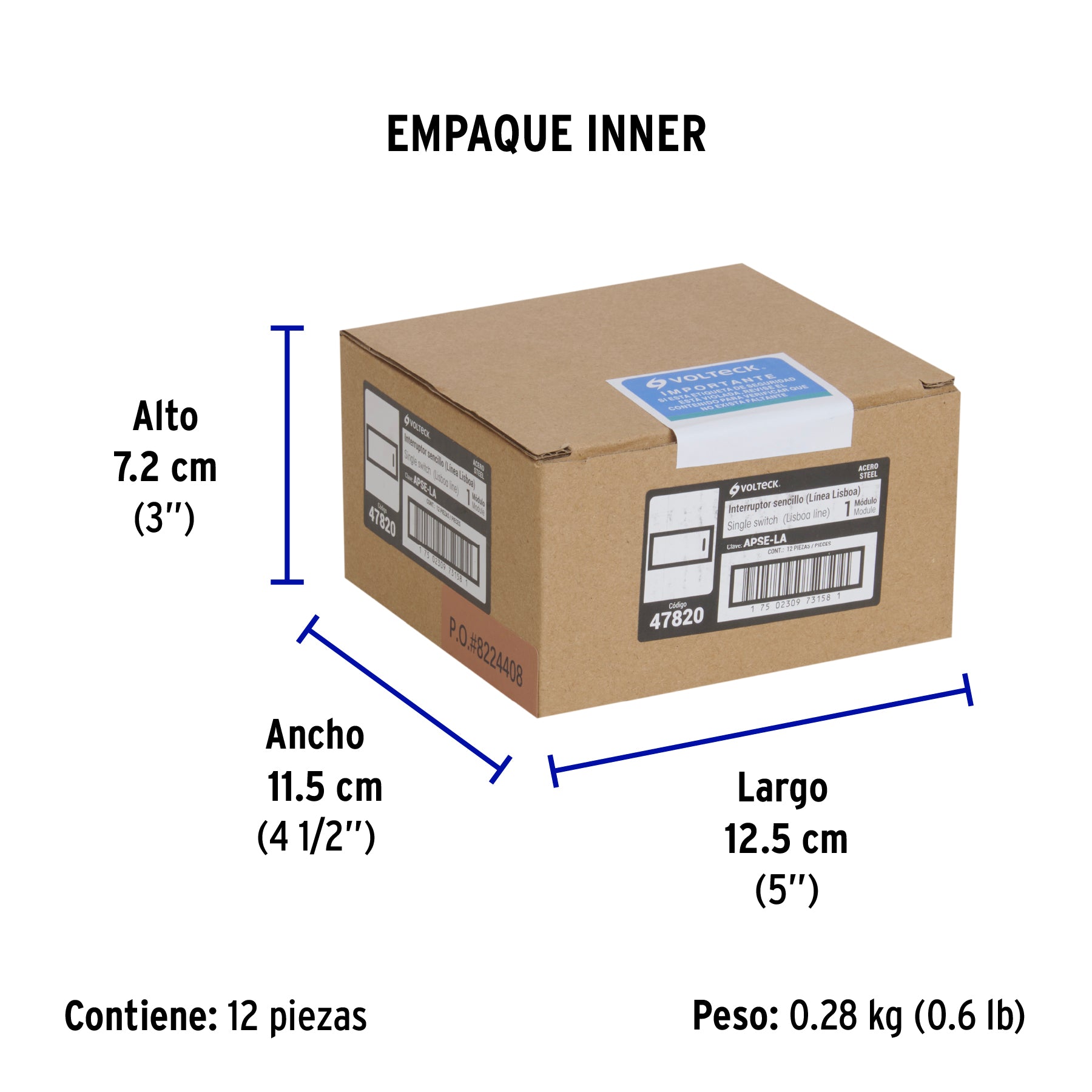 Interruptor sencillo acero inox de 1 módulo, línea Lisboa