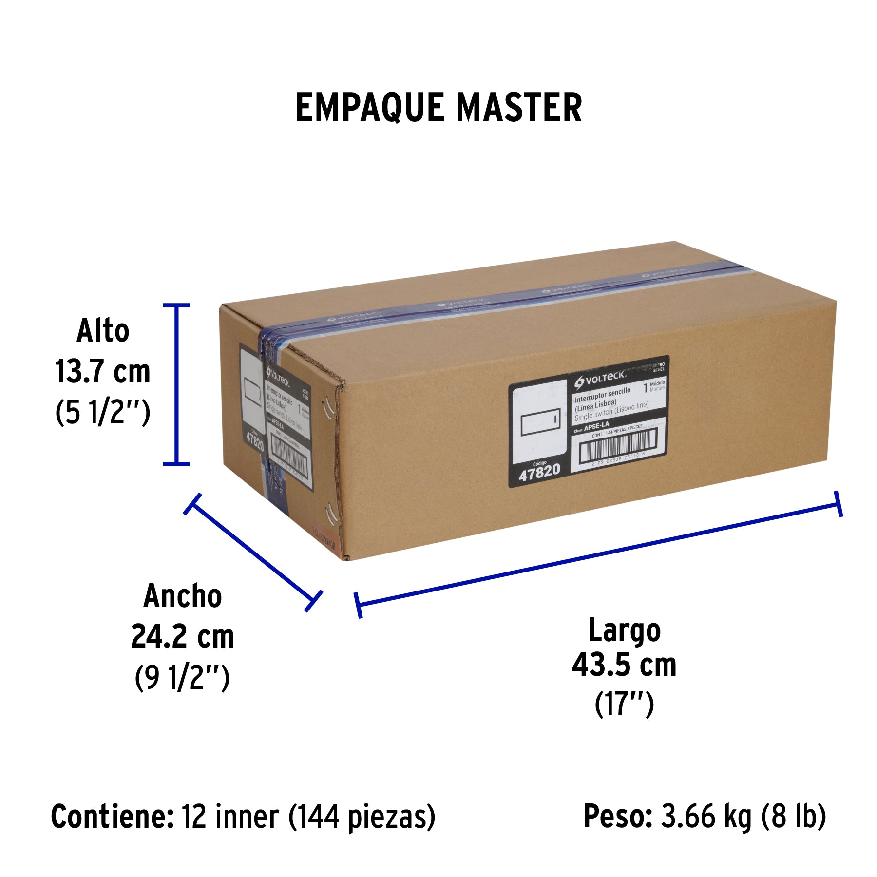 Interruptor sencillo acero inox de 1 módulo, línea Lisboa