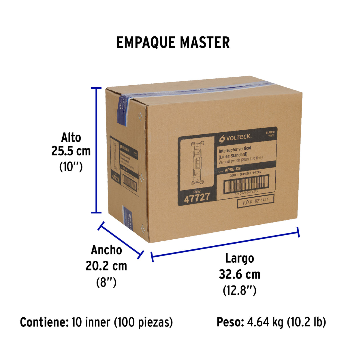 Interruptor vertical de palanca, Standard, blanco, Volteck