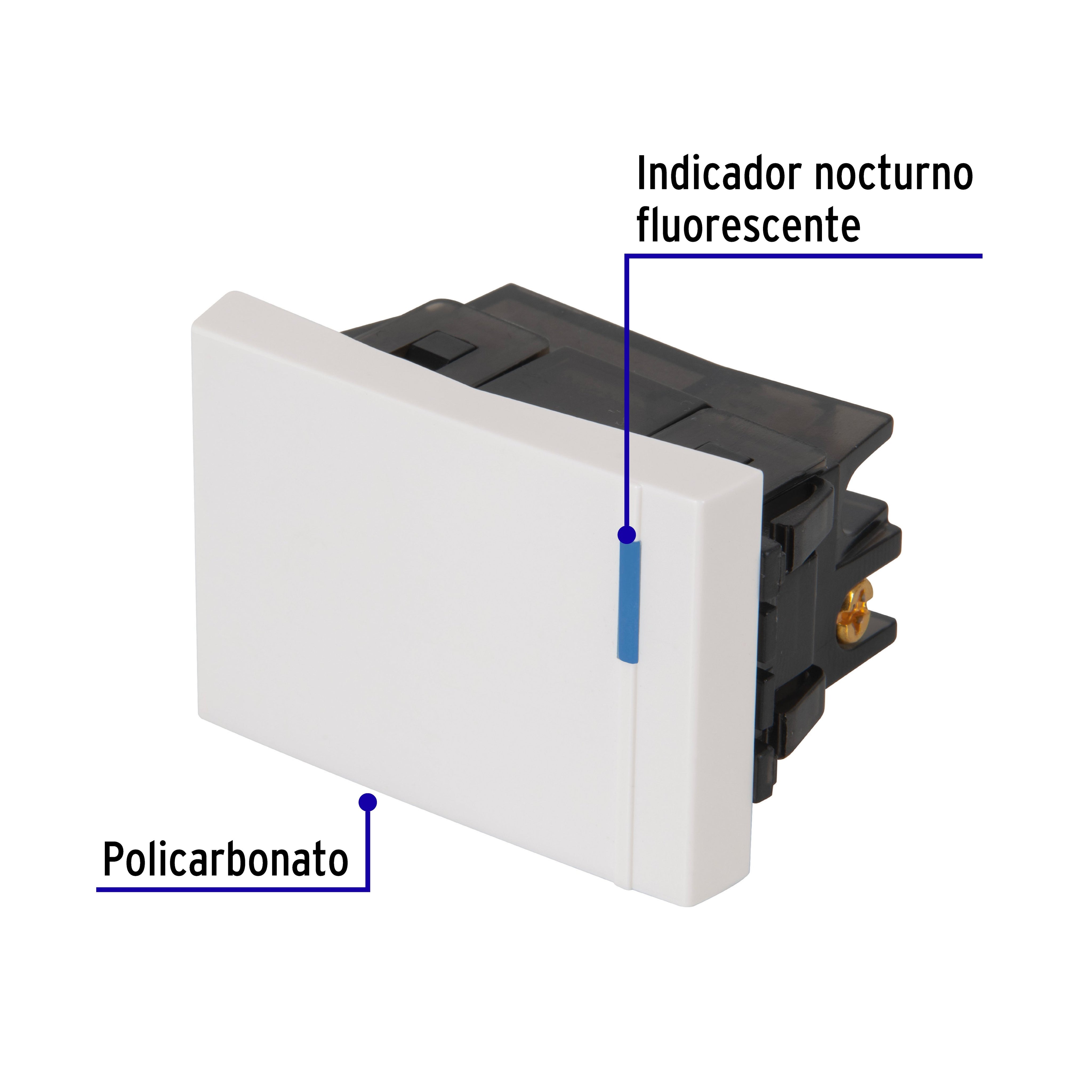 Interruptor sencillo 1.5 módulos,línea Española,color blanco