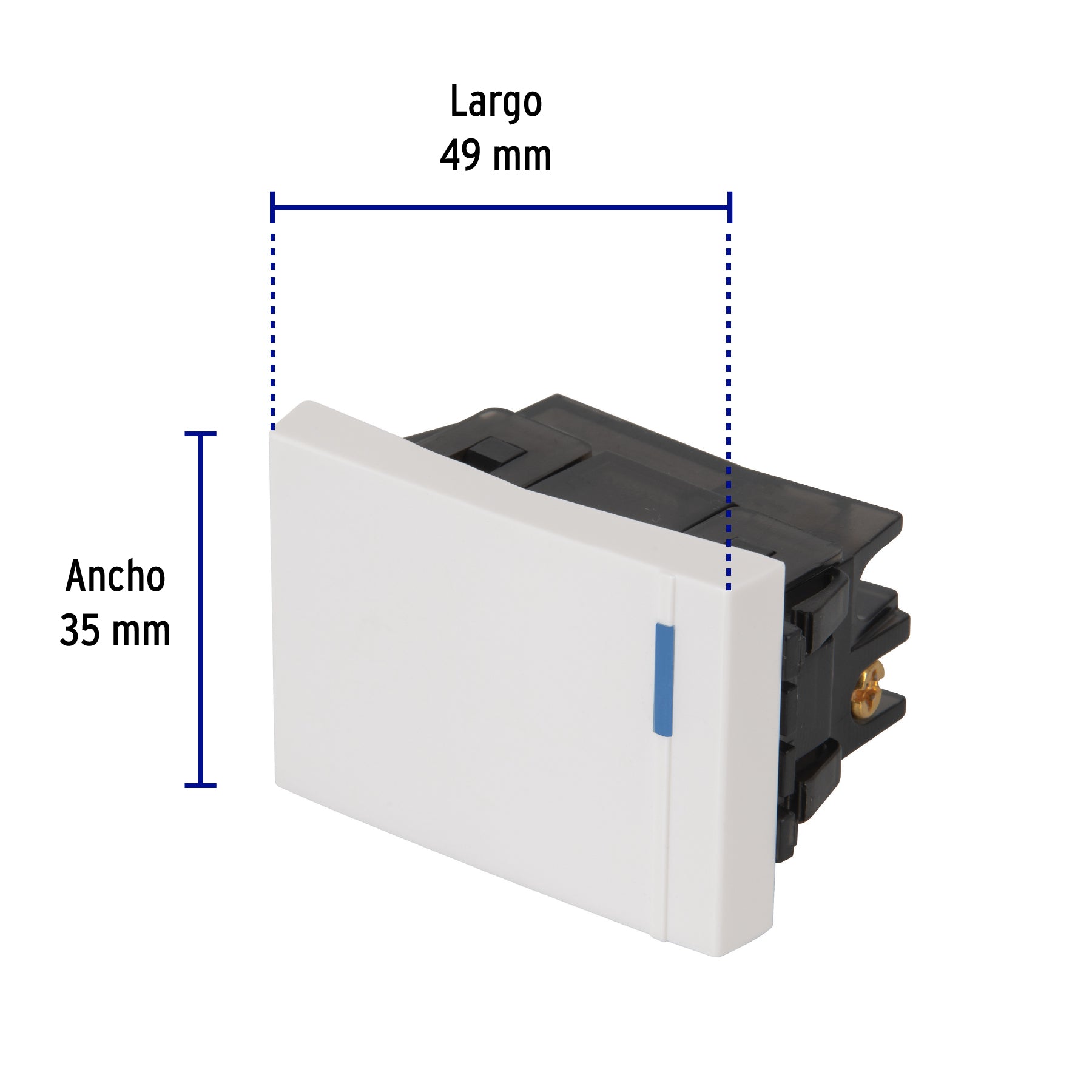 Interruptor sencillo 1.5 módulos,línea Española,color blanco