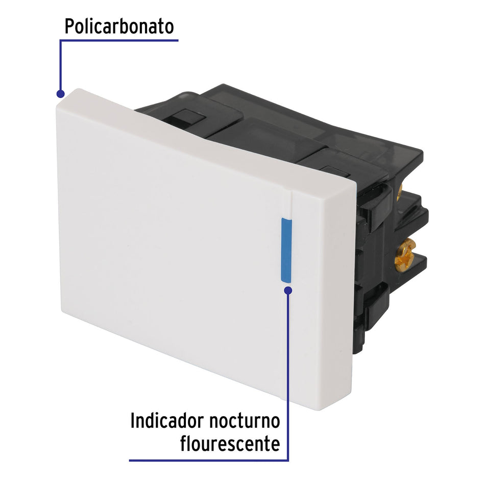 Interruptor de 3 vías, 1.5 módulos, línea Española, blanco