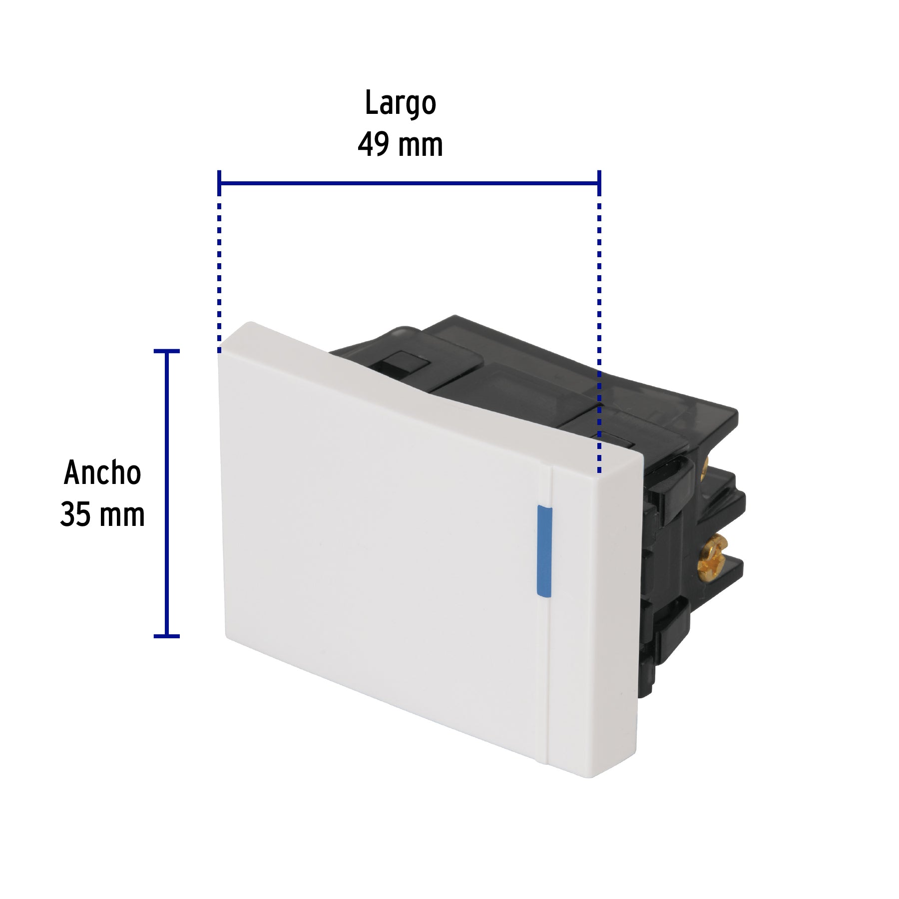 Interruptor de 3 vías, 1.5 módulos, línea Española, blanco