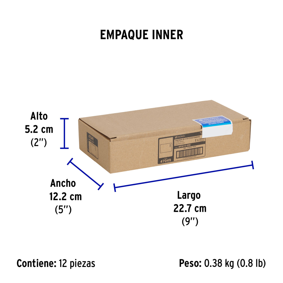 Interruptor de 3 vías, 1.5 módulos, línea Española, blanco
