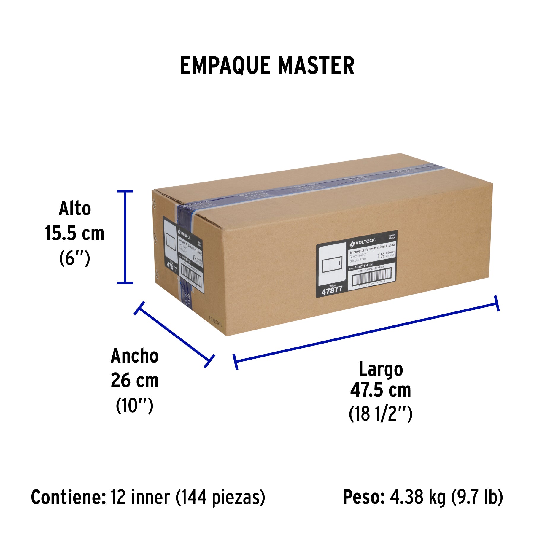 Interruptor de 3 vías negro de 1.5 módulos, línea Lisboa