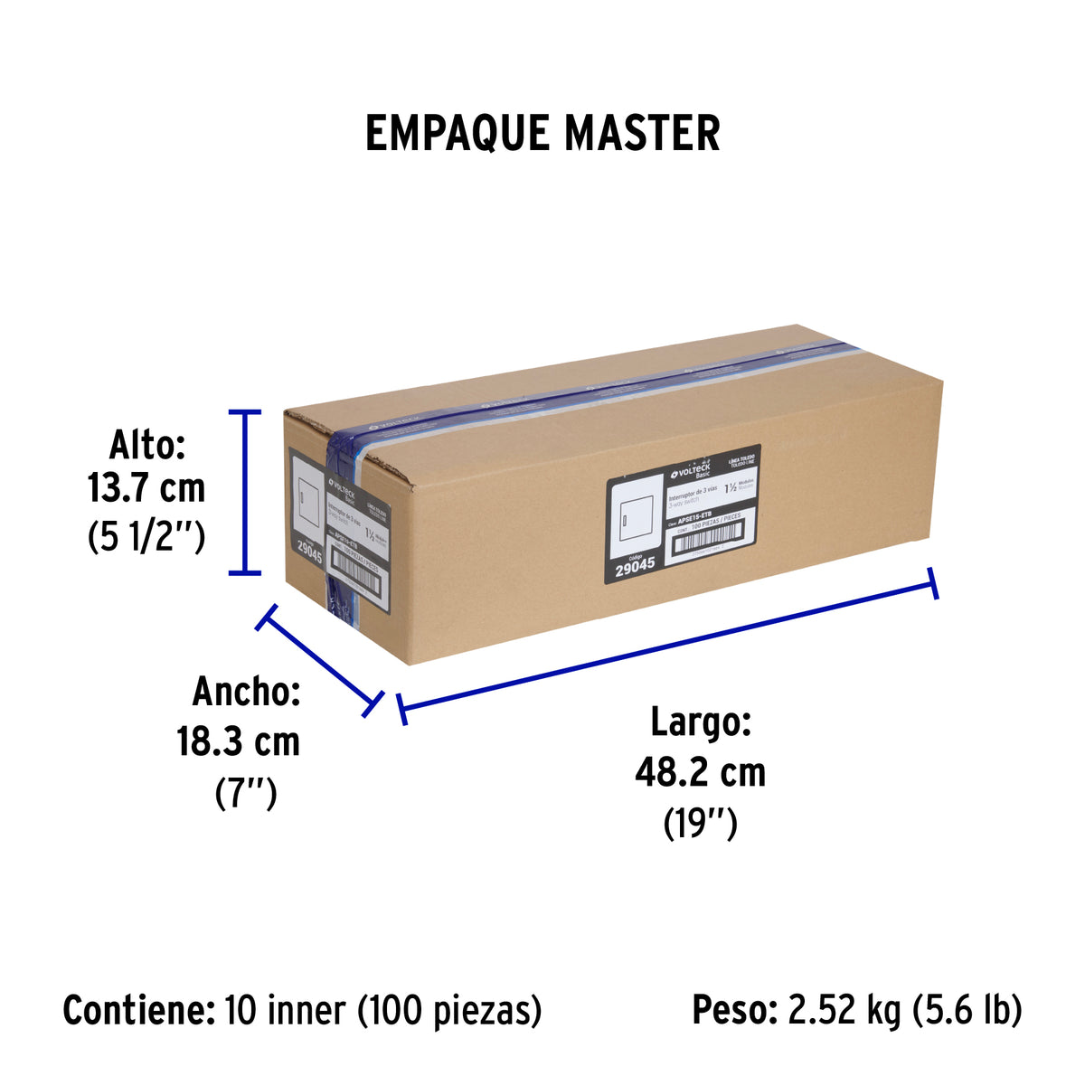Interruptor de 3 vías de 1.5 módulos, línea Toledo, BASIC