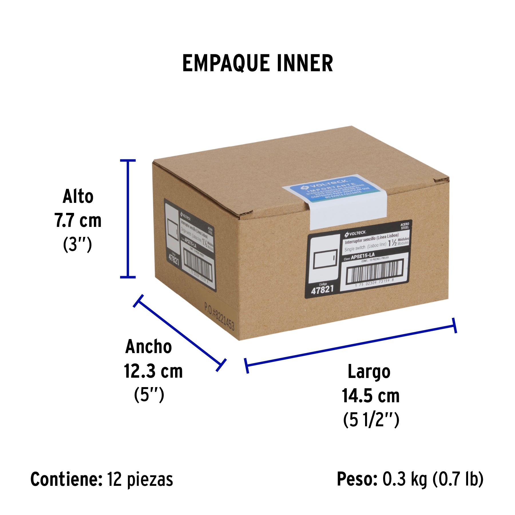 Interruptor sencillo acero inox de 1.5 módulos, línea Lisboa