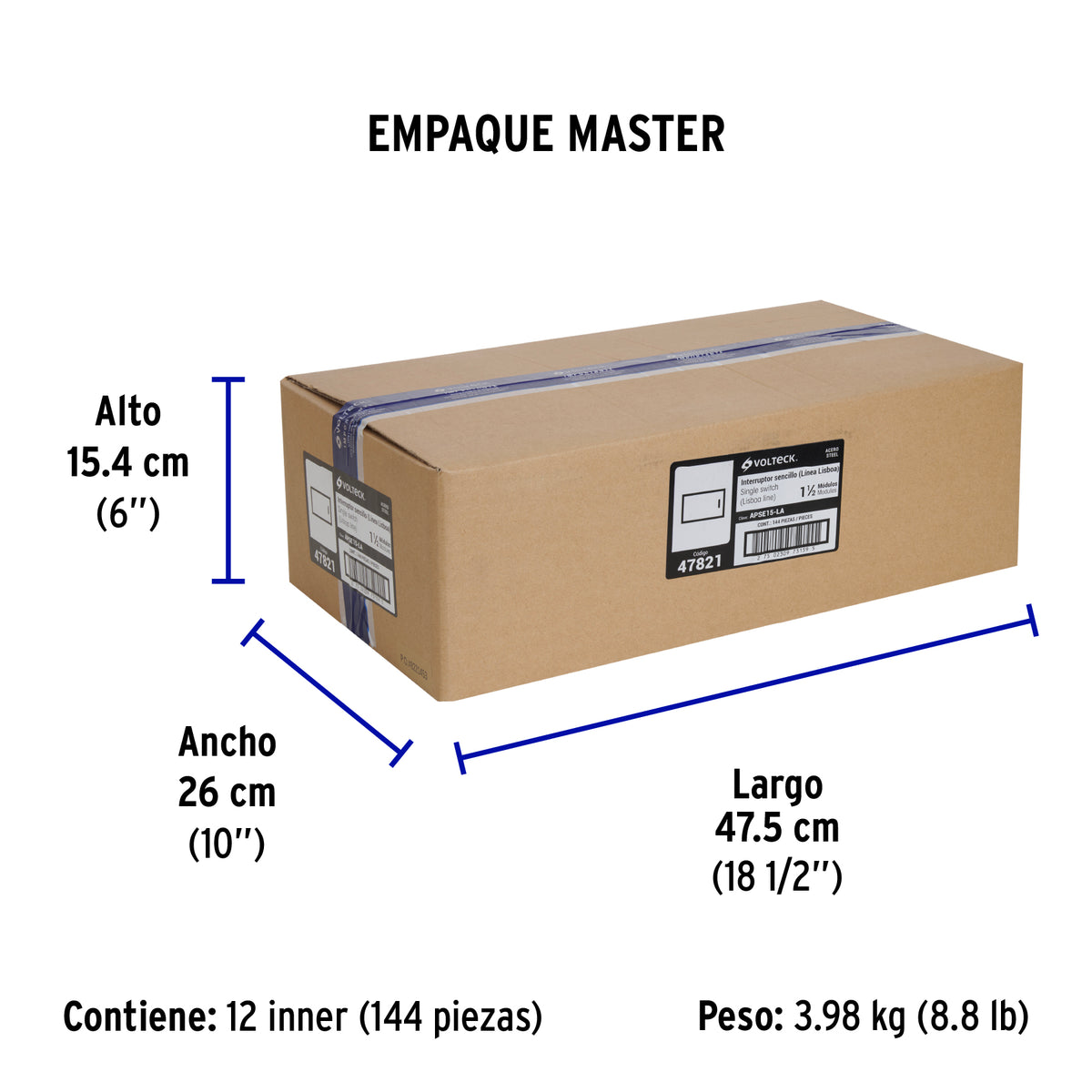 Interruptor sencillo acero inox de 1.5 módulos, línea Lisboa