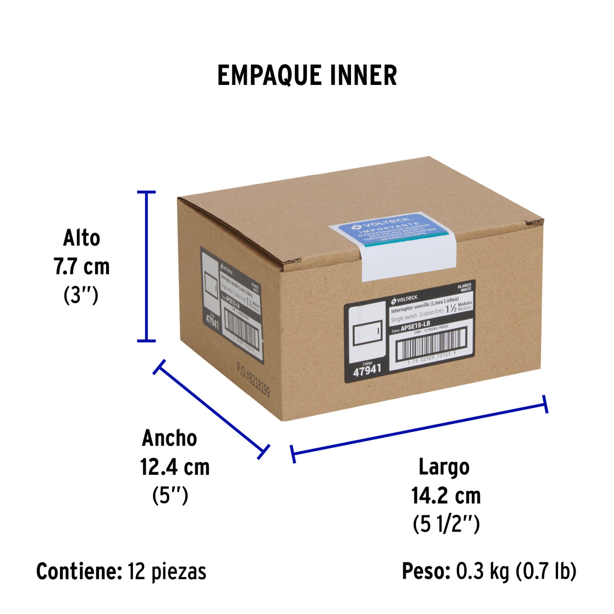 Interruptor sencillo blanco de 1.5 módulos, línea Lisboa